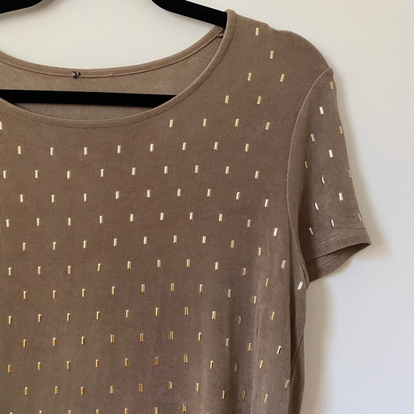 Chico's Brown Studded Round Neck High Low Slit Top - Picture 3 of 7